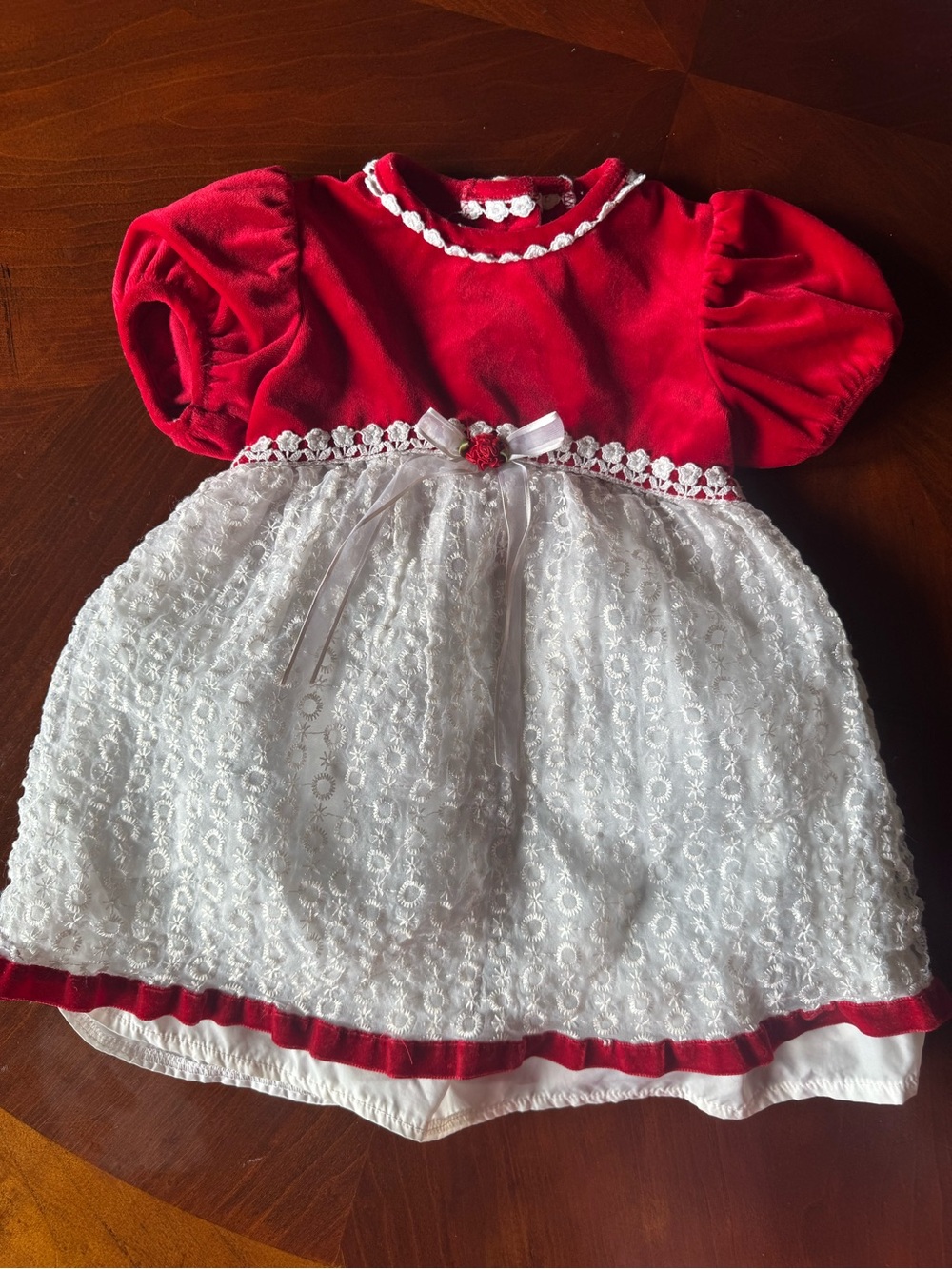 Red Velvet and White Lace Formal Dress for Kids